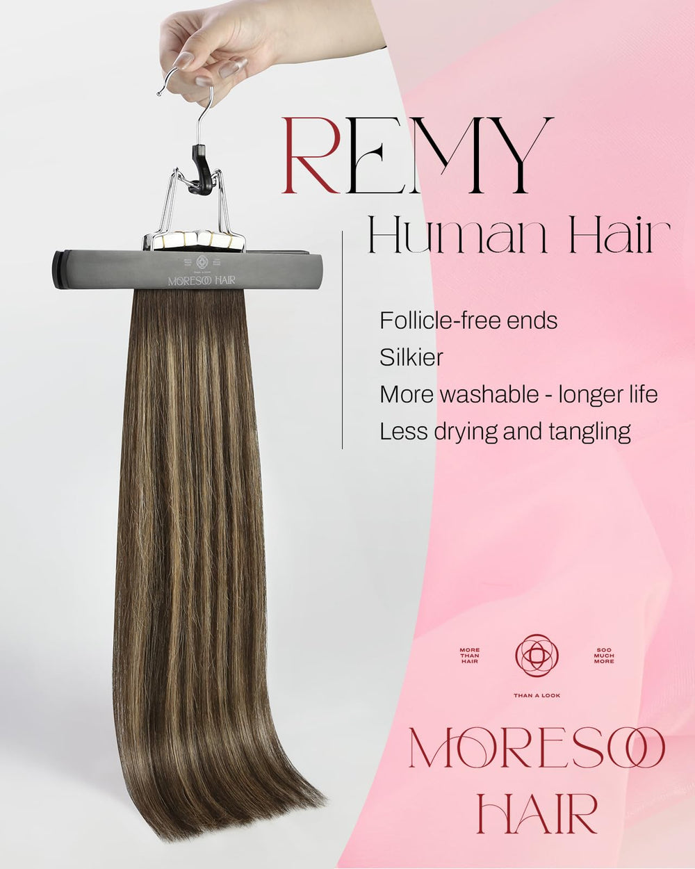 Moresoo Real Remy hair with soft shine and durability.