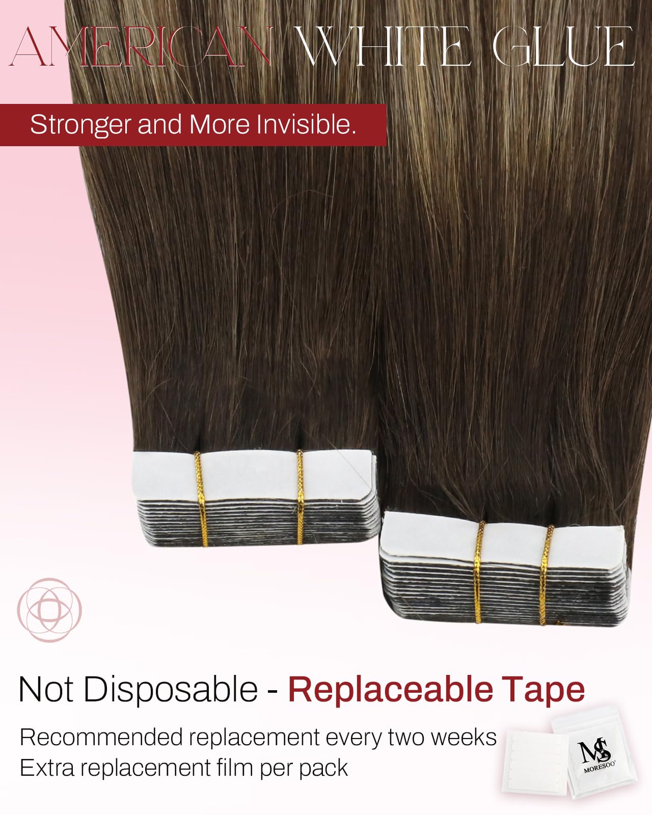 Moresoo ultra-thin tape blends with scalp for invisibility.