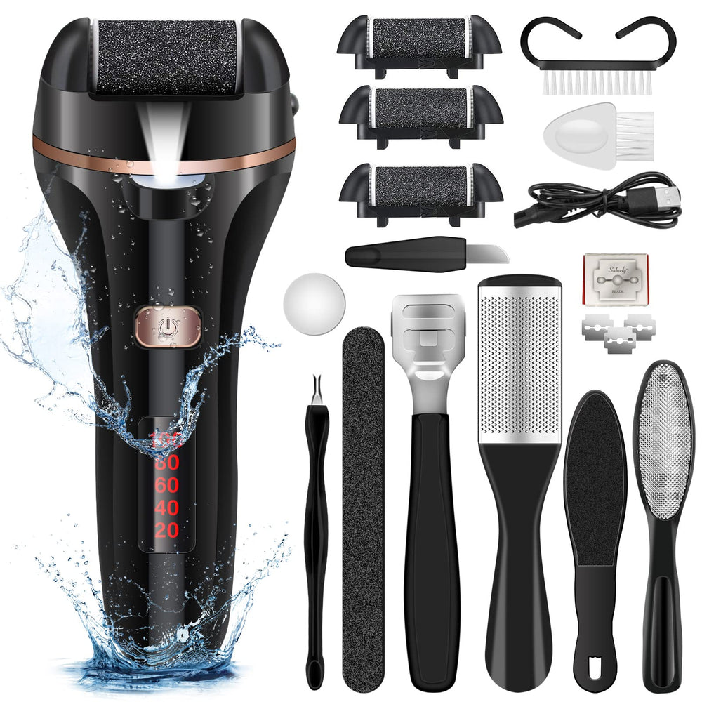 Morevac electric foot file with LED display for easy power checks.