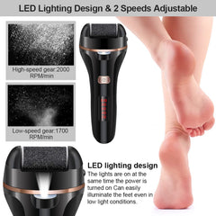 Morevac foot file shows USB charging port for cordless use.