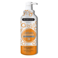 Morfose Argan Shampoo bottle on bathroom shelf delivering deep moisture
