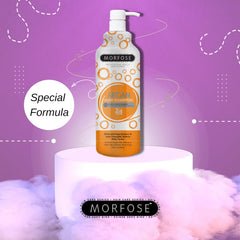 Morfose Argan Shampoo pour demonstrating rich lather for revitalized hair