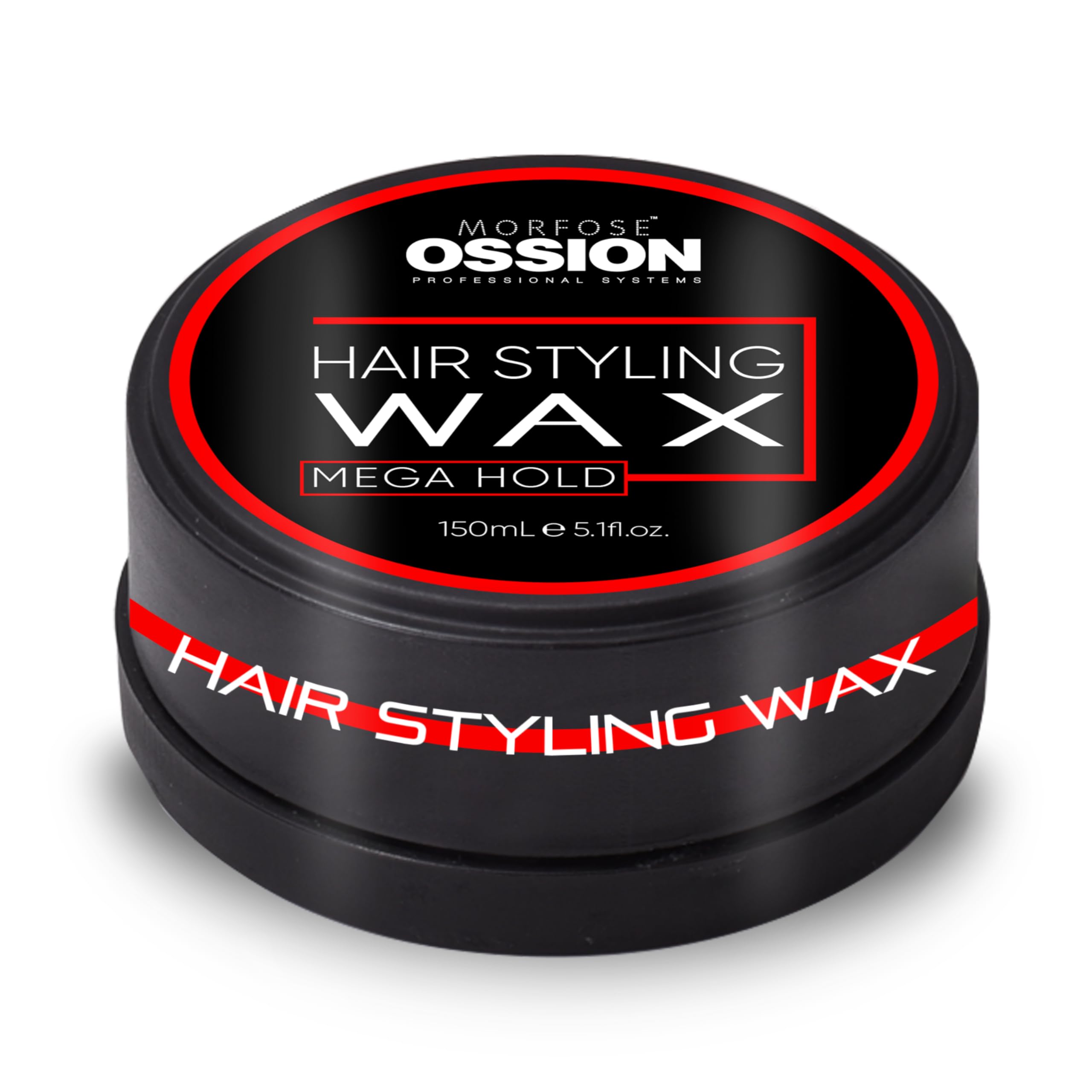 Morfose Barber Wax mega hold bottle closeup for strong hold.