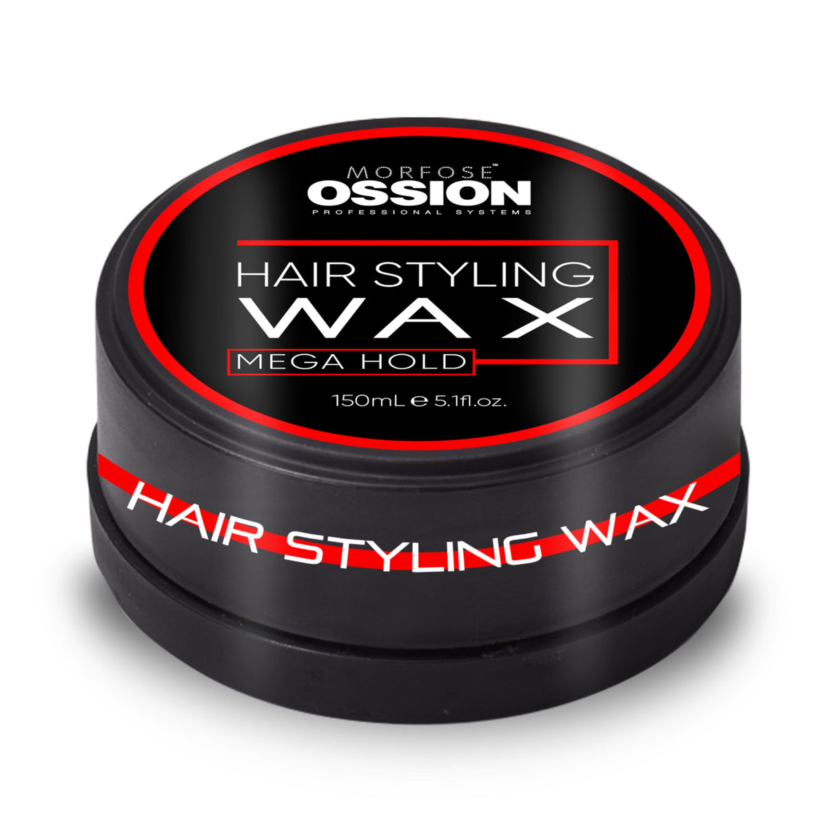 Morfose Barber Wax mega hold bottle closeup for strong hold.