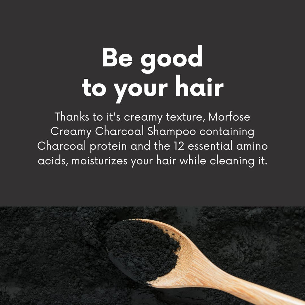 Morfose Charcoal shampoo used in shower for daily care