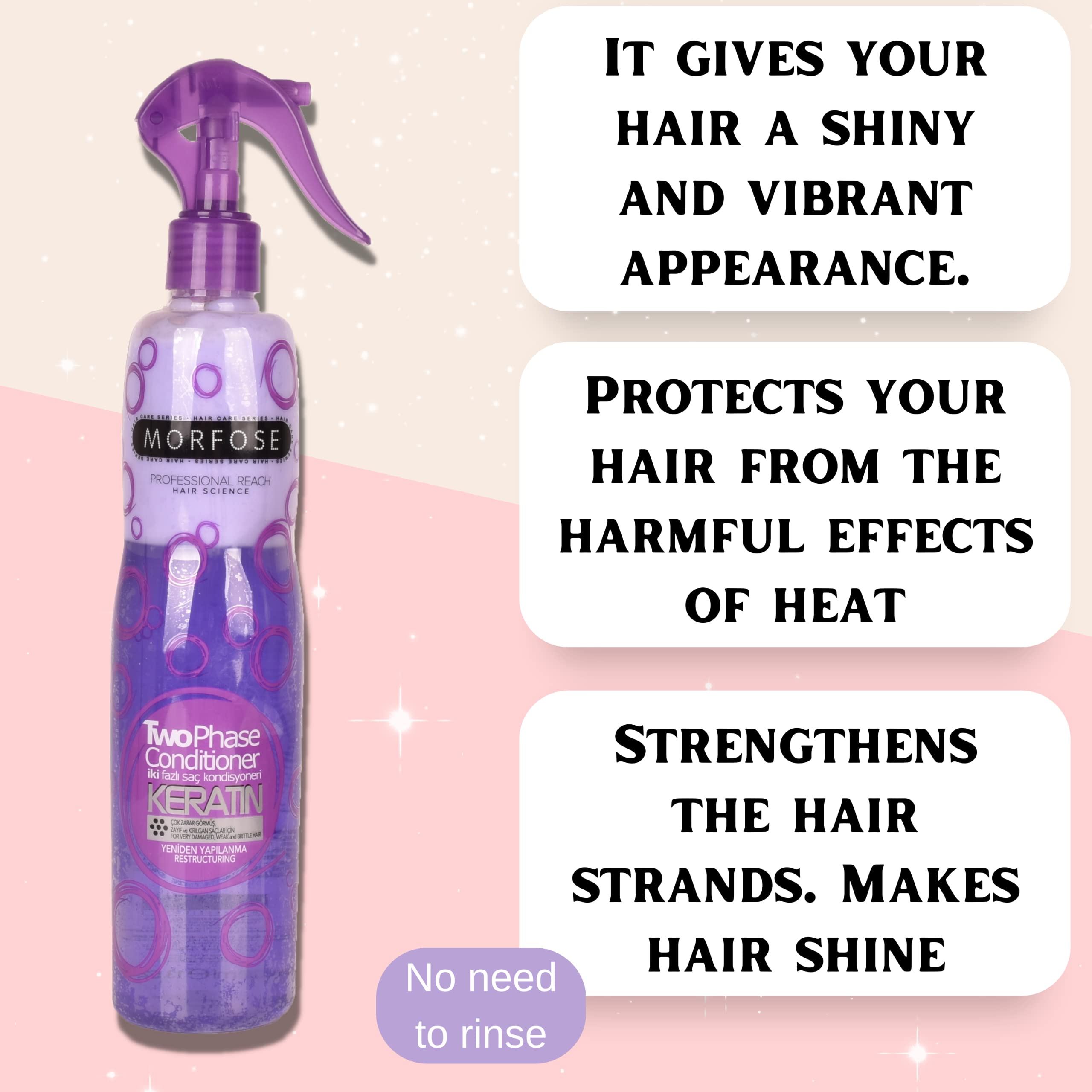 Morfose Detangler Spray application eases combing to reduce snagging.