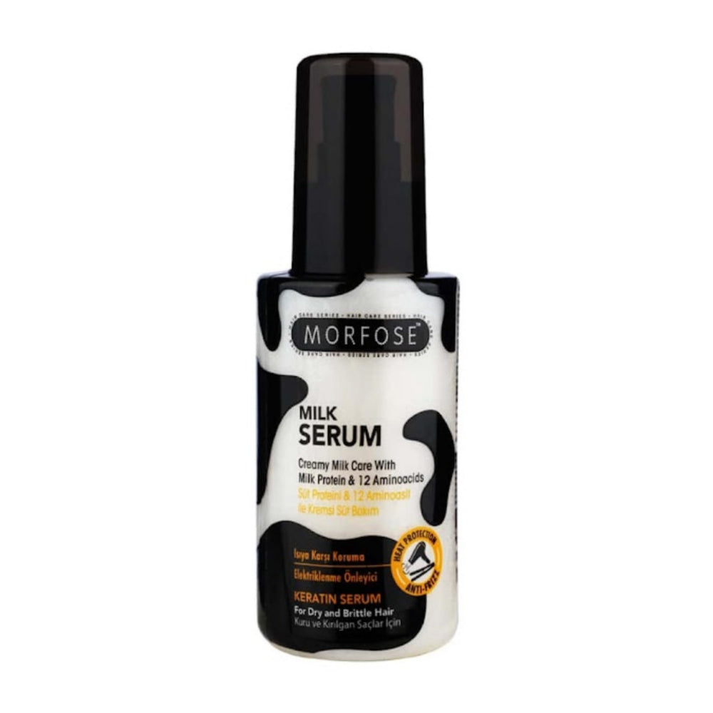 Morfose Milk Therapy Serum bottle offering nourishing, non-greasy care for stronger hair.