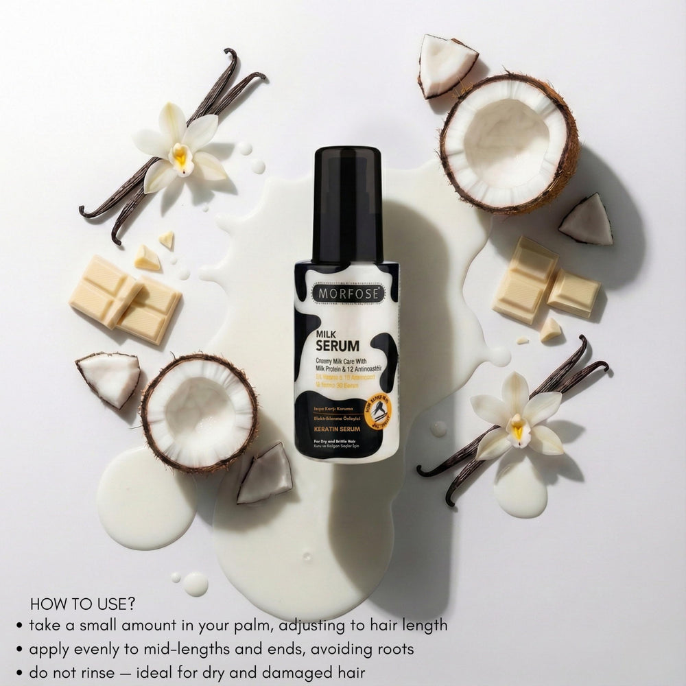 Morfose Milk Therapy Serum targets damage care, reducing roughness and visible split ends over time.