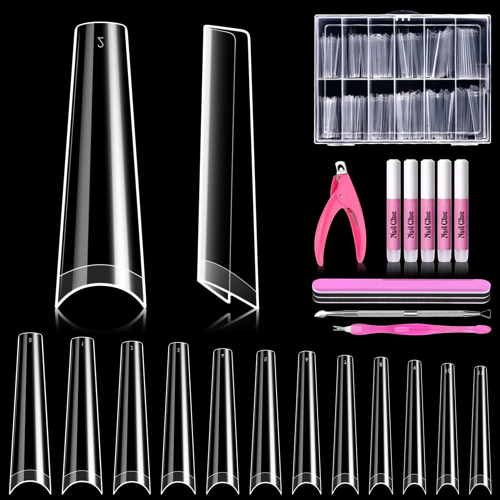 MORGLES 240 pcs half-cover coffin nail tips in clear for DIY nail art