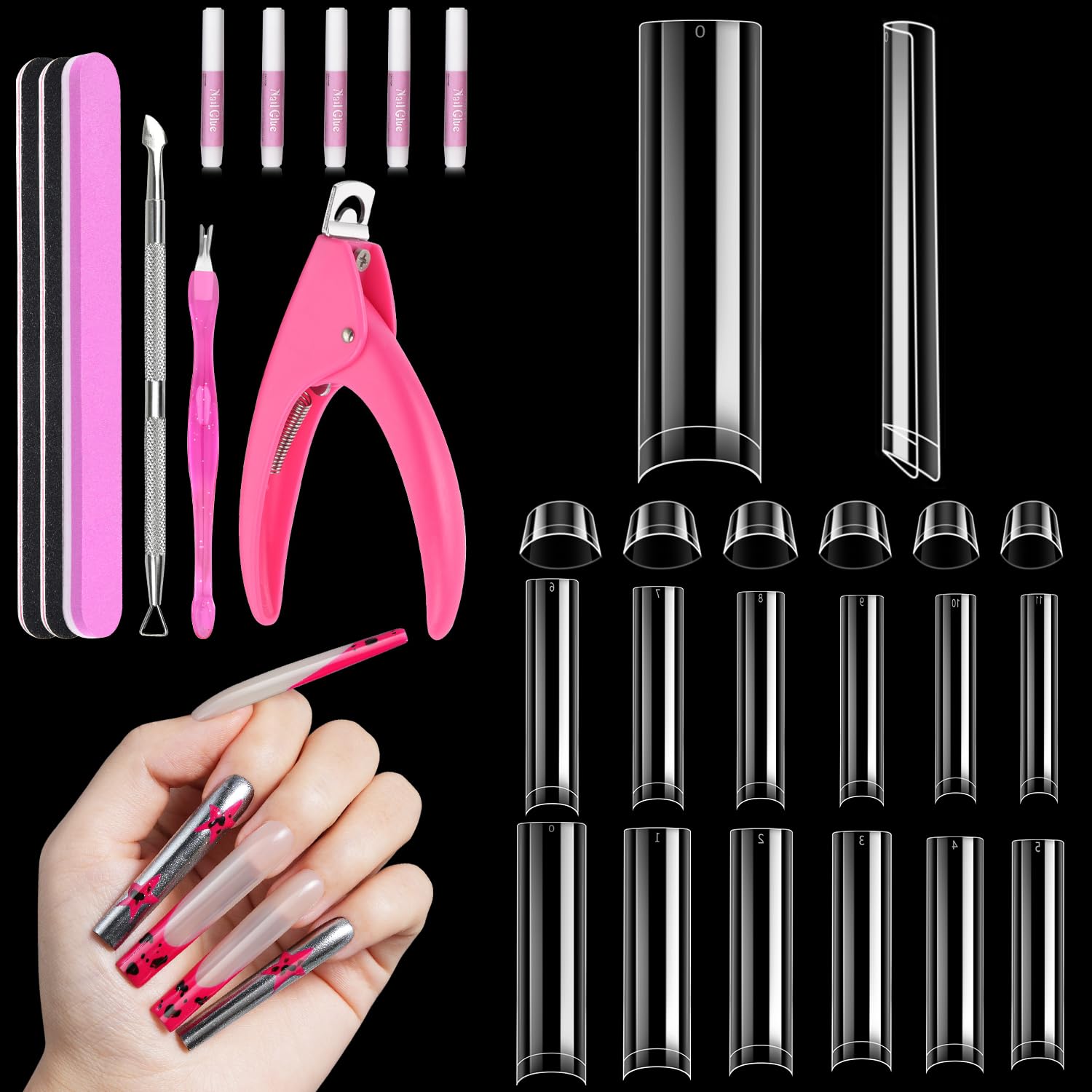 MORGLES 3XL square tip No C curve clear pack for easy DIY nails.