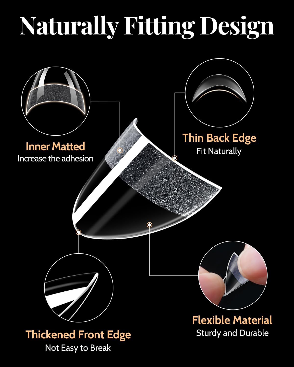 MORGLES almond nail tips in 12 sizes ensure a natural fit