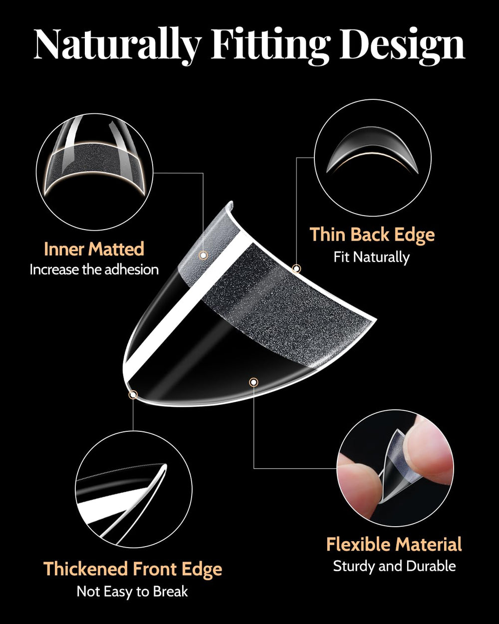 MORGLES almond nail tips in 12 sizes ensure a natural fit