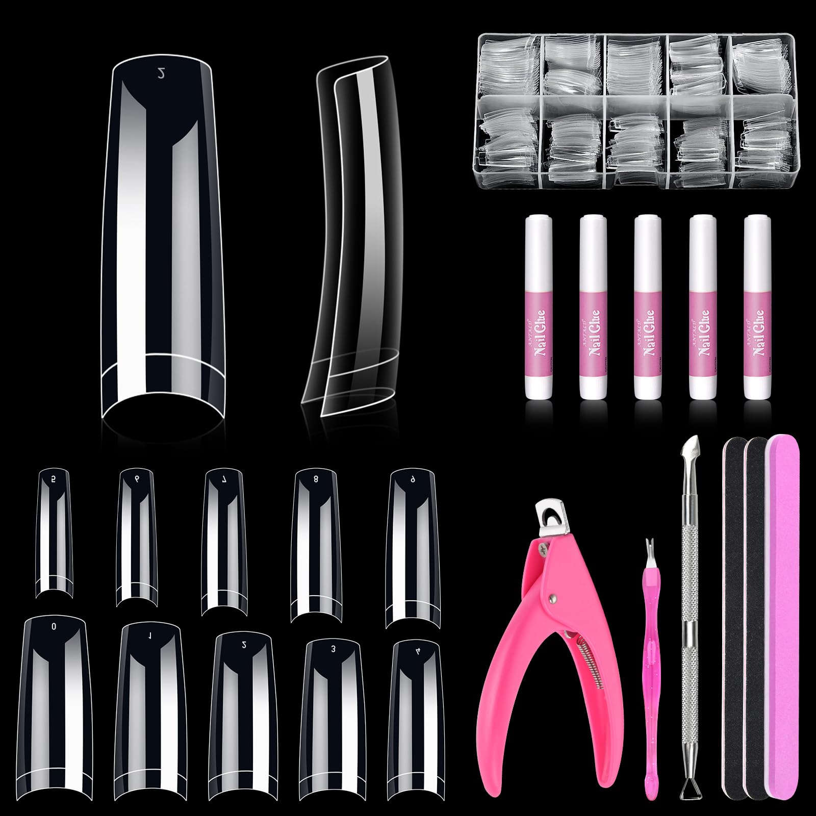 MORGLES clear nail tips 500pcs laid out for easy DIY manicure