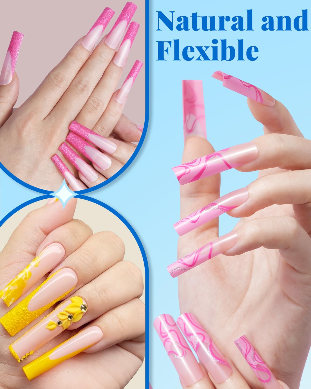 MORGLES clear tips shown shaping long French and almond styles.