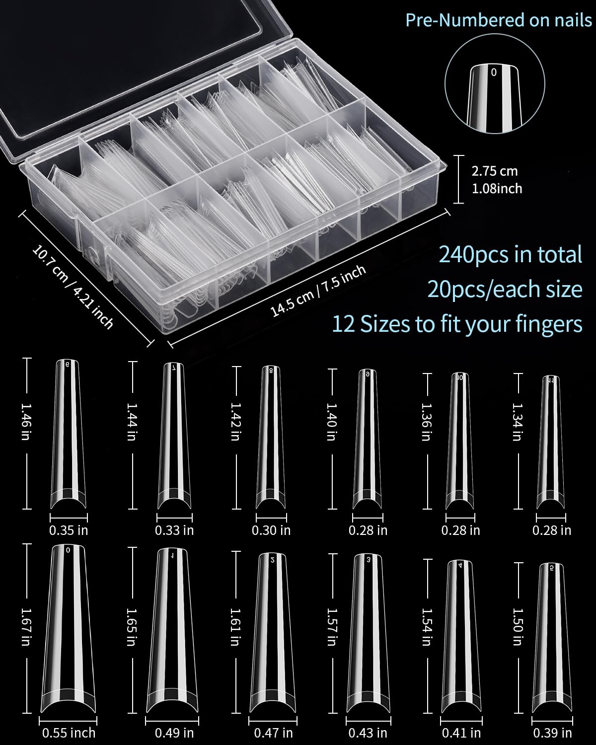 MORGLES extra-long XXL coffin tips with C-curve for elegant nails