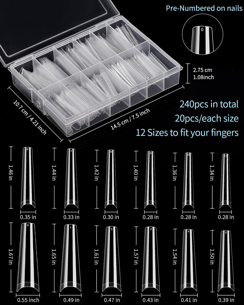 MORGLES extra-long XXL coffin tips with C-curve for elegant nails