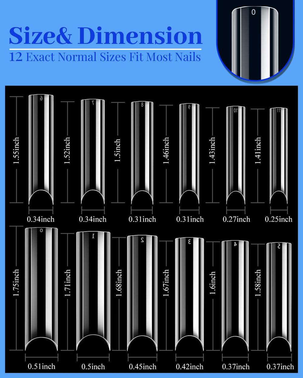 Close-up of MORGLES XXL extra-long nail tips with smooth transparent finish.