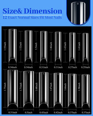 Close-up of MORGLES XXL extra-long nail tips with smooth transparent finish.