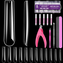 MORGLES extra-long full-cover nail tips in clear finish for dramatic DIY nails