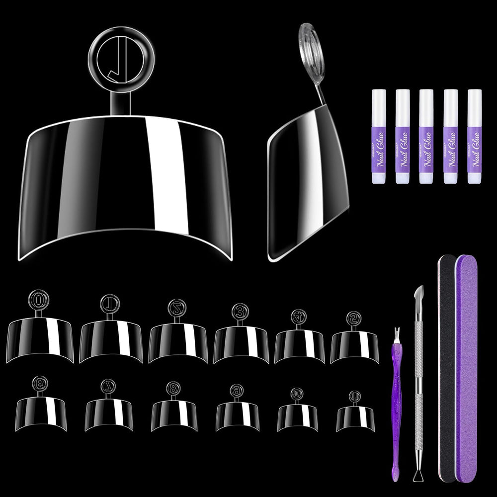 MORGLES short square nail tips 240pcs kit for at-home nail extensions and long-lasting wear.