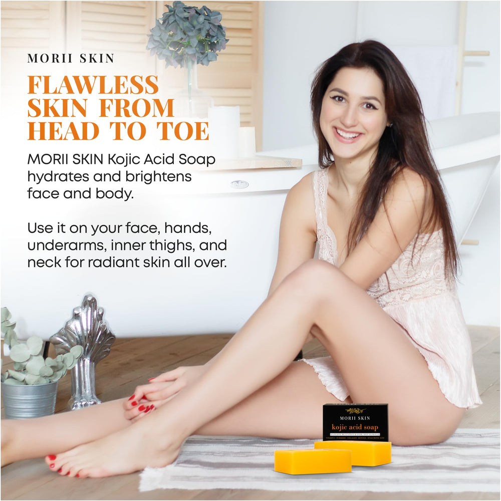 Creamy lather forms when rubbing MORII SKIN soap on damp skin during cleansing.