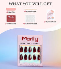 Morily almond burgundy close-up texture highlights durable acrylic tips