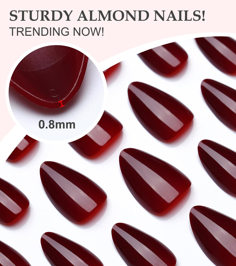 Morily almond burgundy on hand demonstrates simple at-home manicure