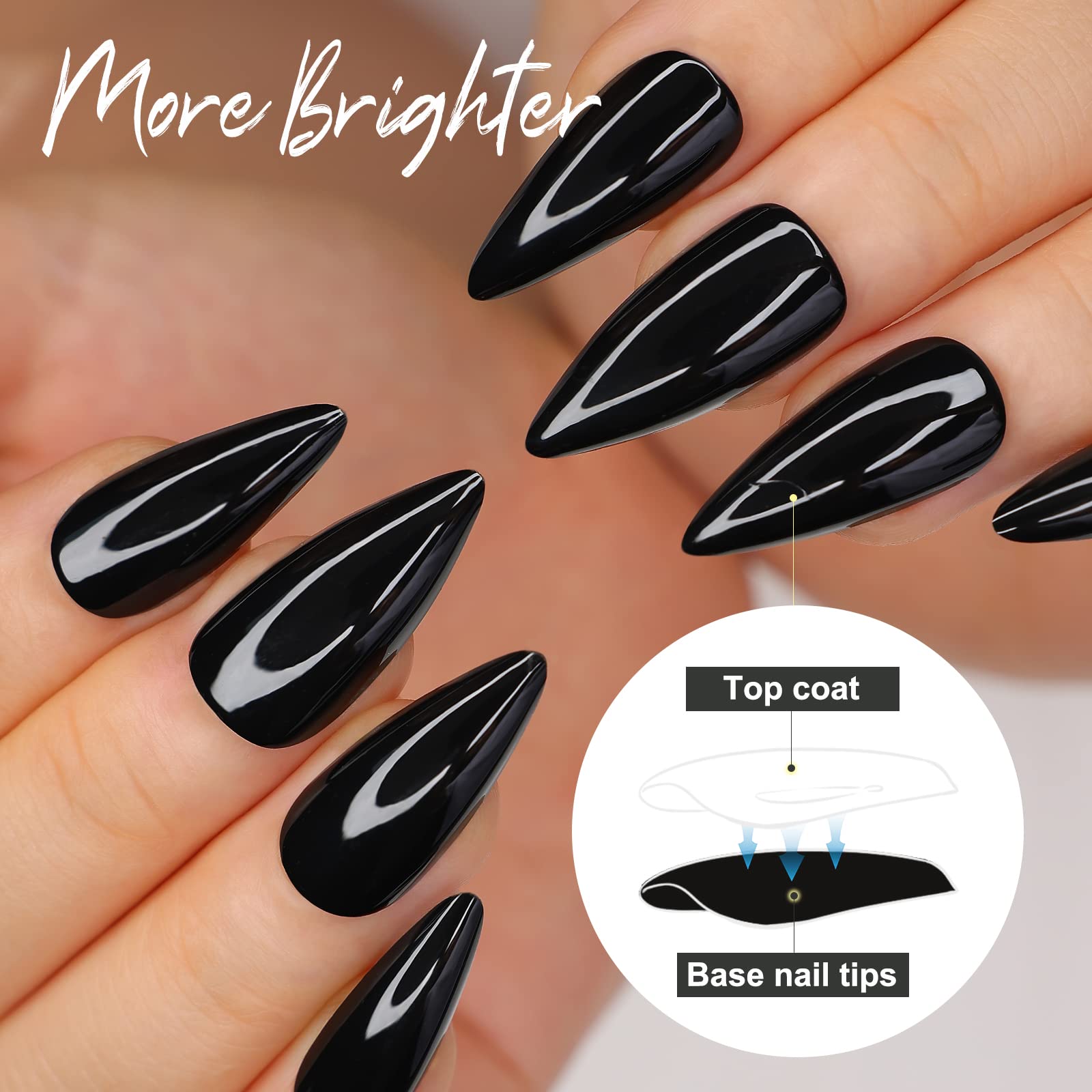 Morily black almond nails with glossy finish for durable DIY manicures.