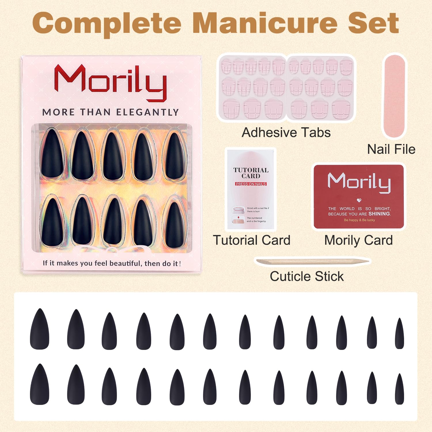 Morily durable, long-wear nails ready for reuse with tabs.
