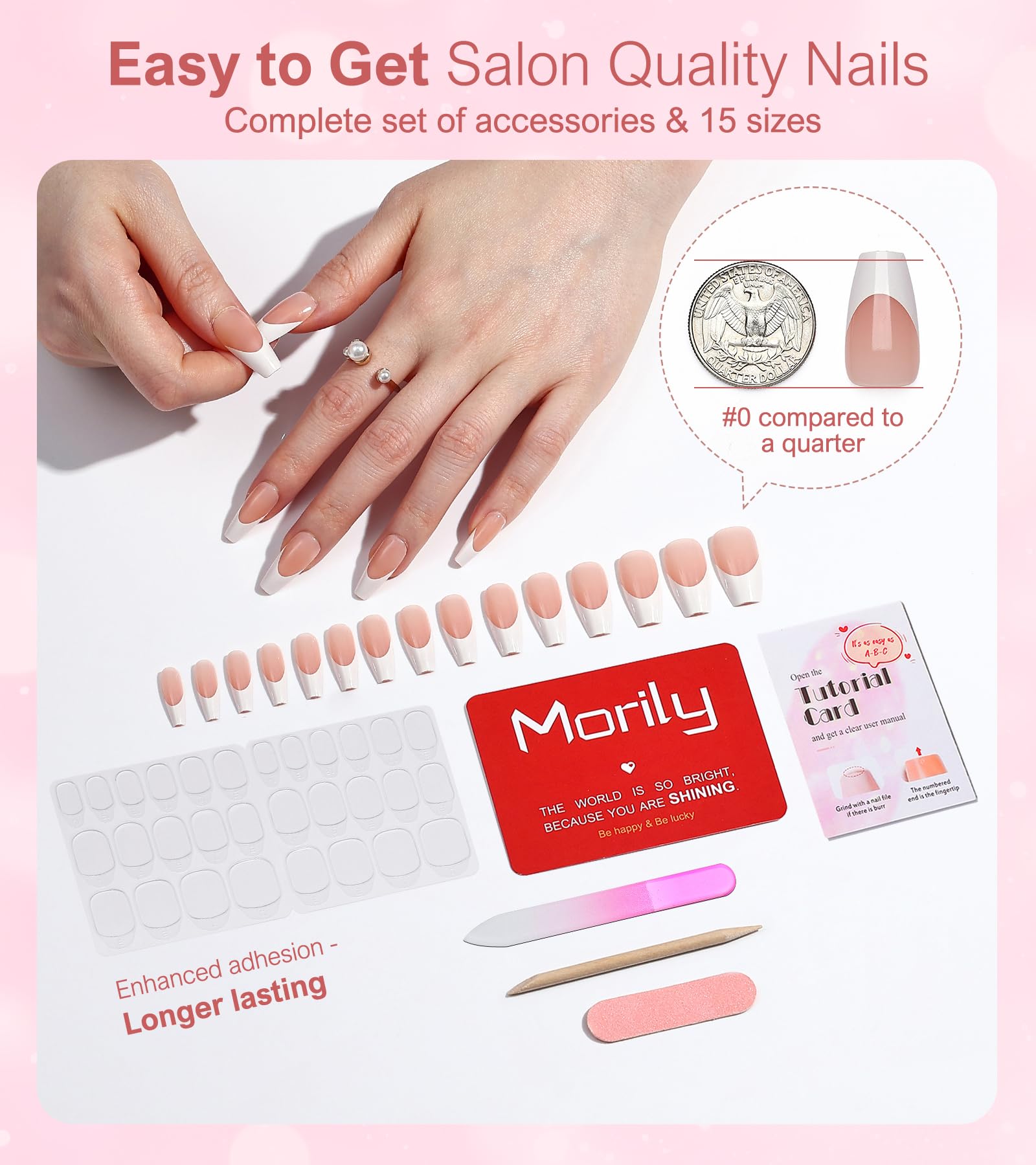 Morily French tip close-up shows glossy, salon-style coating