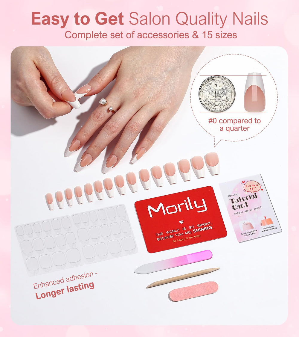 Morily French tip close-up shows glossy, salon-style coating
