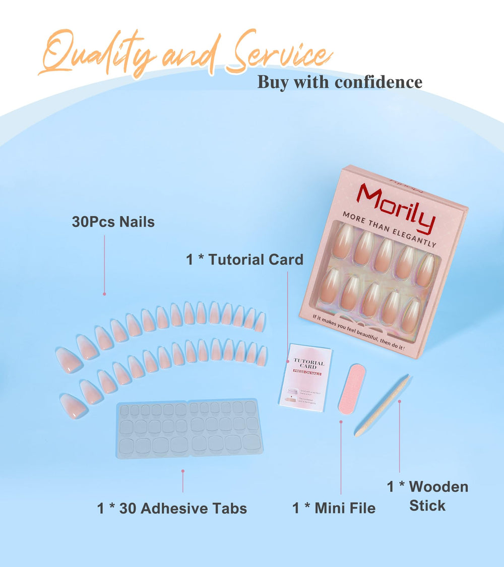 Morily glossy French-tip press-ons highlighting elegant tips for parties.