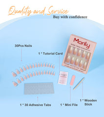 Morily glossy French-tip press-ons highlighting elegant tips for parties.