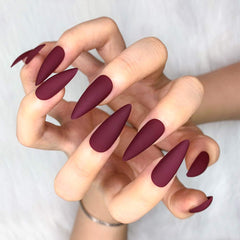 Morily matte wine-red nails with easy application for quick styling