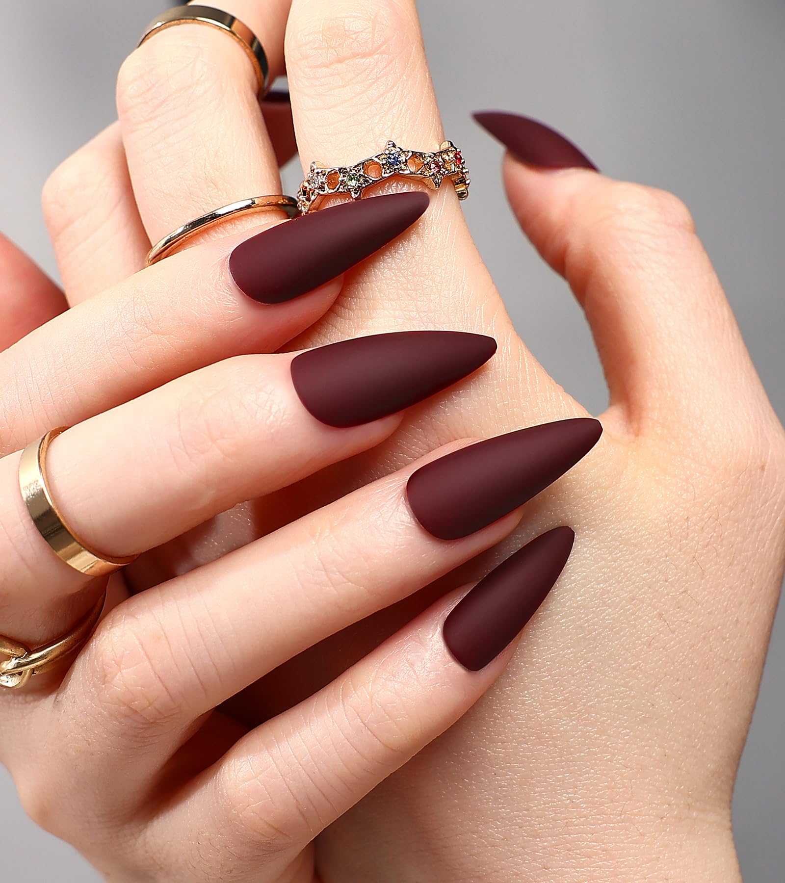 Morily wear-ready wine-red nails with adhesive tabs for reuse