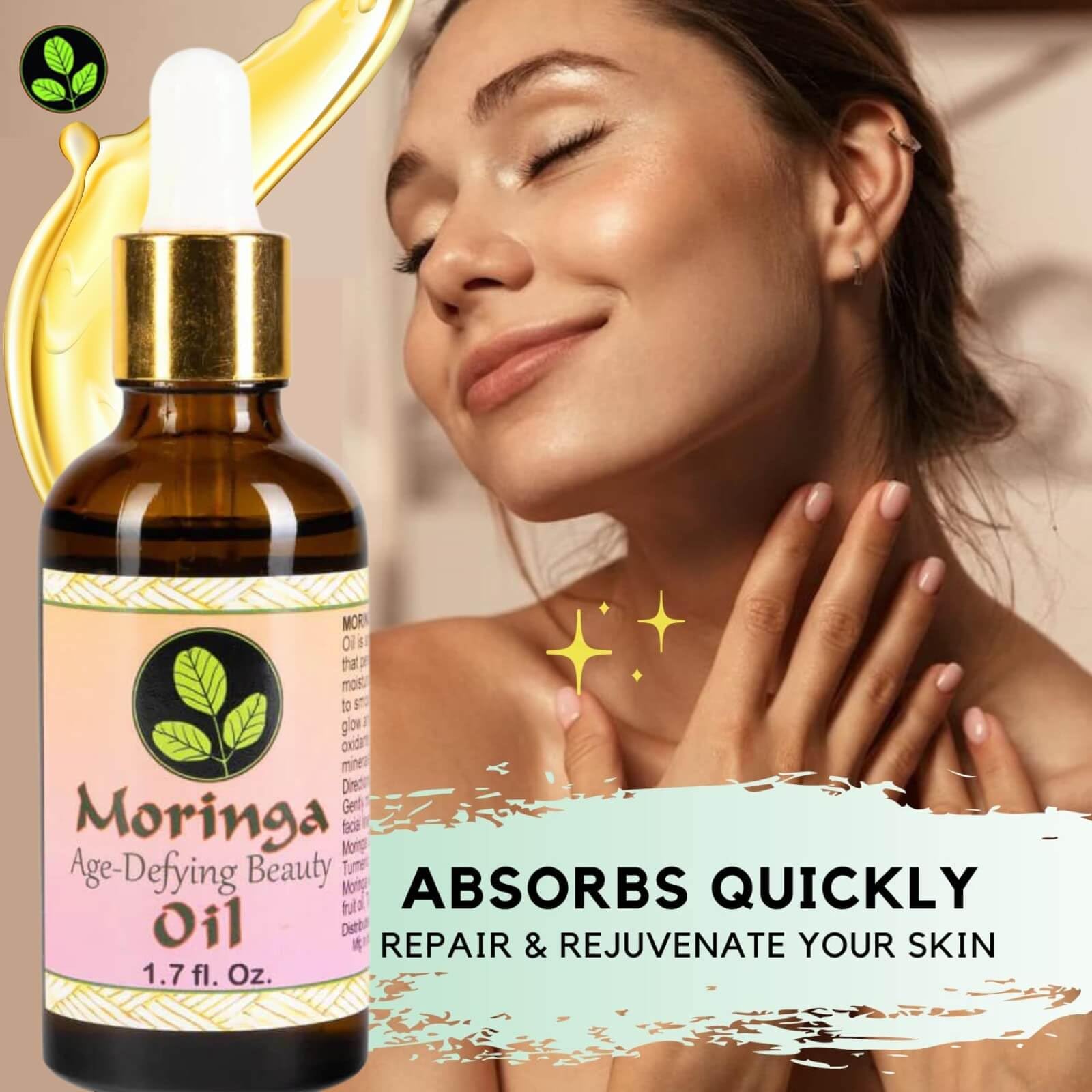 Moringa Energy Life Moringa Age Defying Oil amber glass bottle protects delicate nutrients