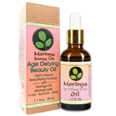 Moringa Energy Life Moringa Age Defying Oil bottle front highlights natural hydration for radiant skin