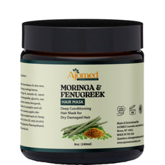 Moringa & Fenugreek Hair Mask bottle closeup showing nourishing formula for healthier hair