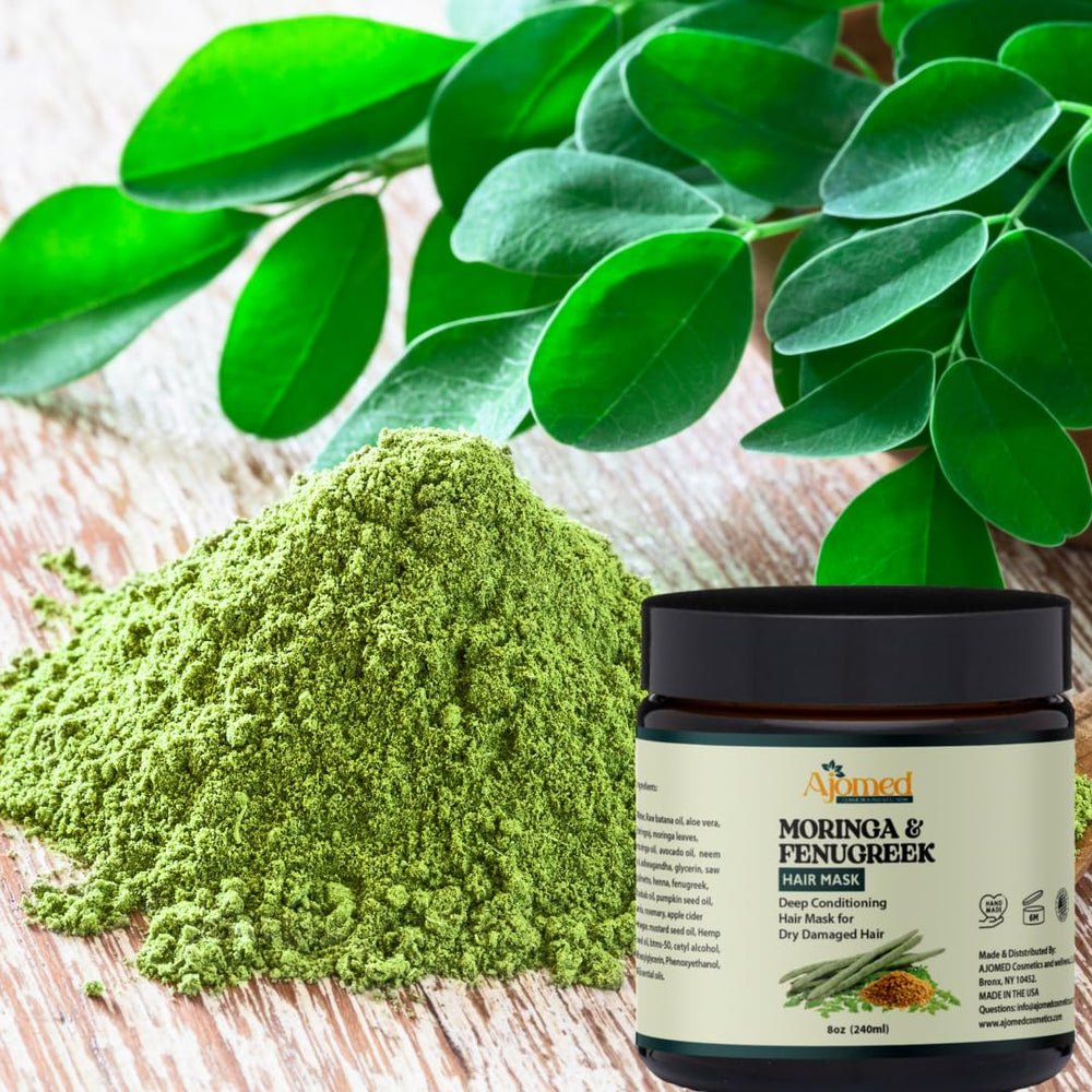 Moringa & Fenugreek Hair Mask tub application with creamy texture for easy coverage