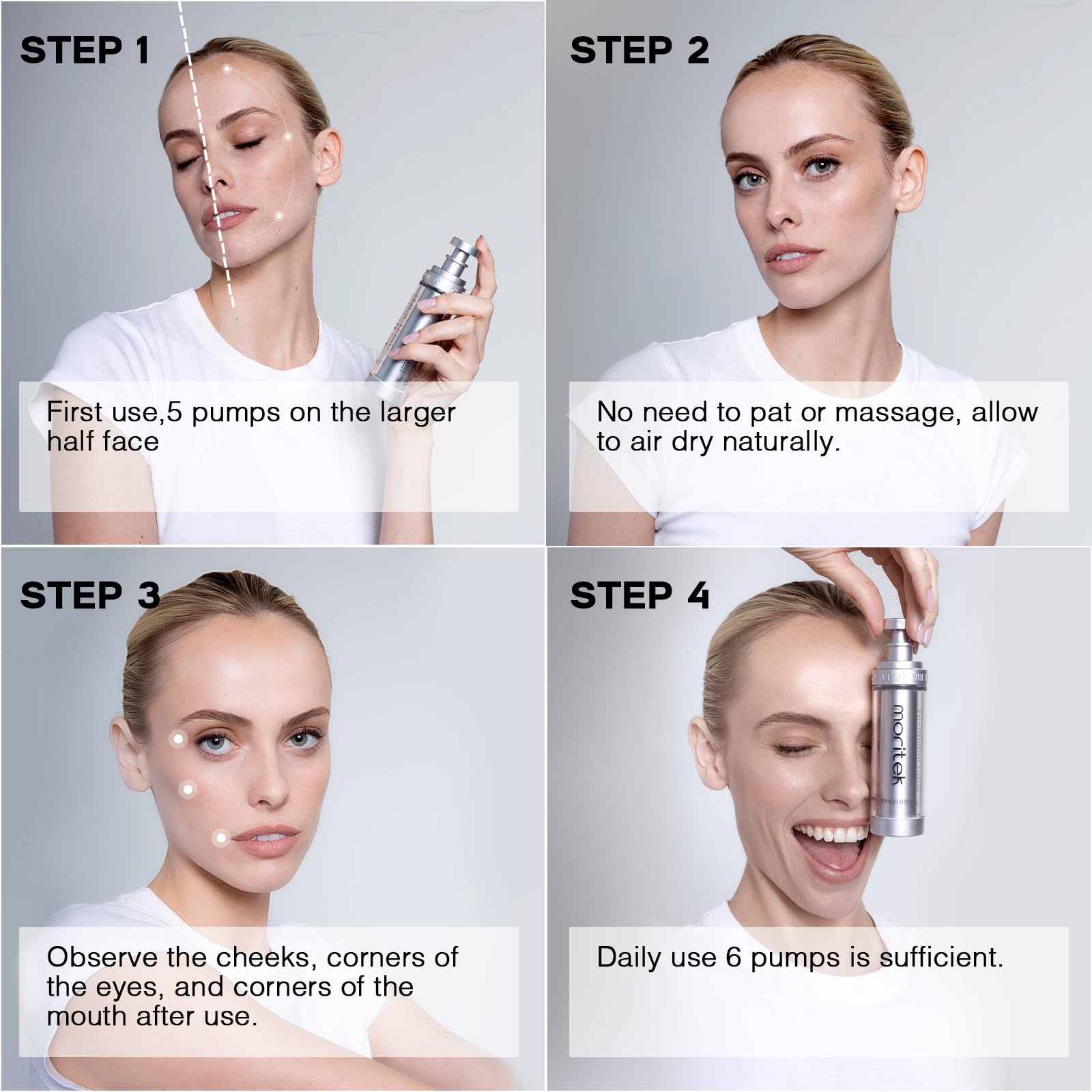 MORITEK Carrot Seed Extract firmness spray supports taut-feel skin.