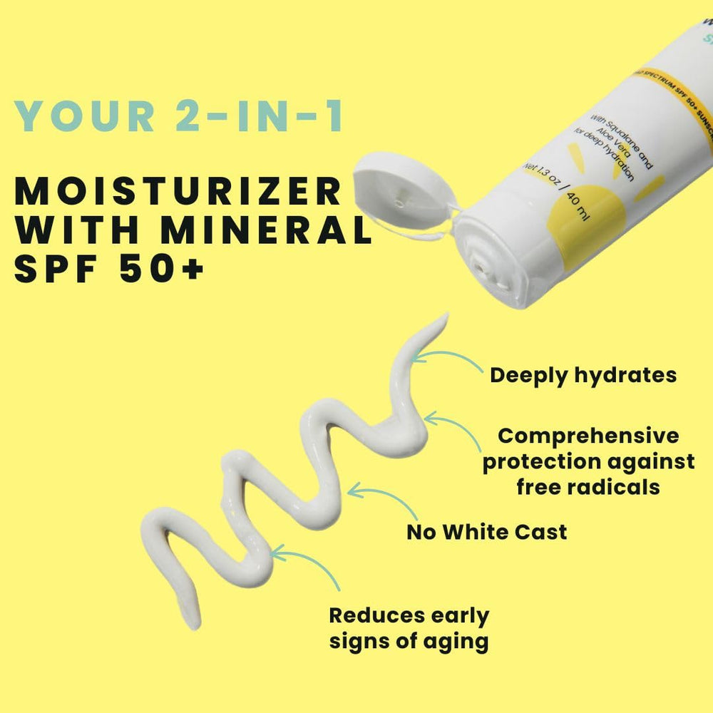 Morning Person mineral SPF50 no white cast formula shown on skin.