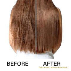 Moroccan Gold Series Hair Detangling Spray swirls through damp hair.