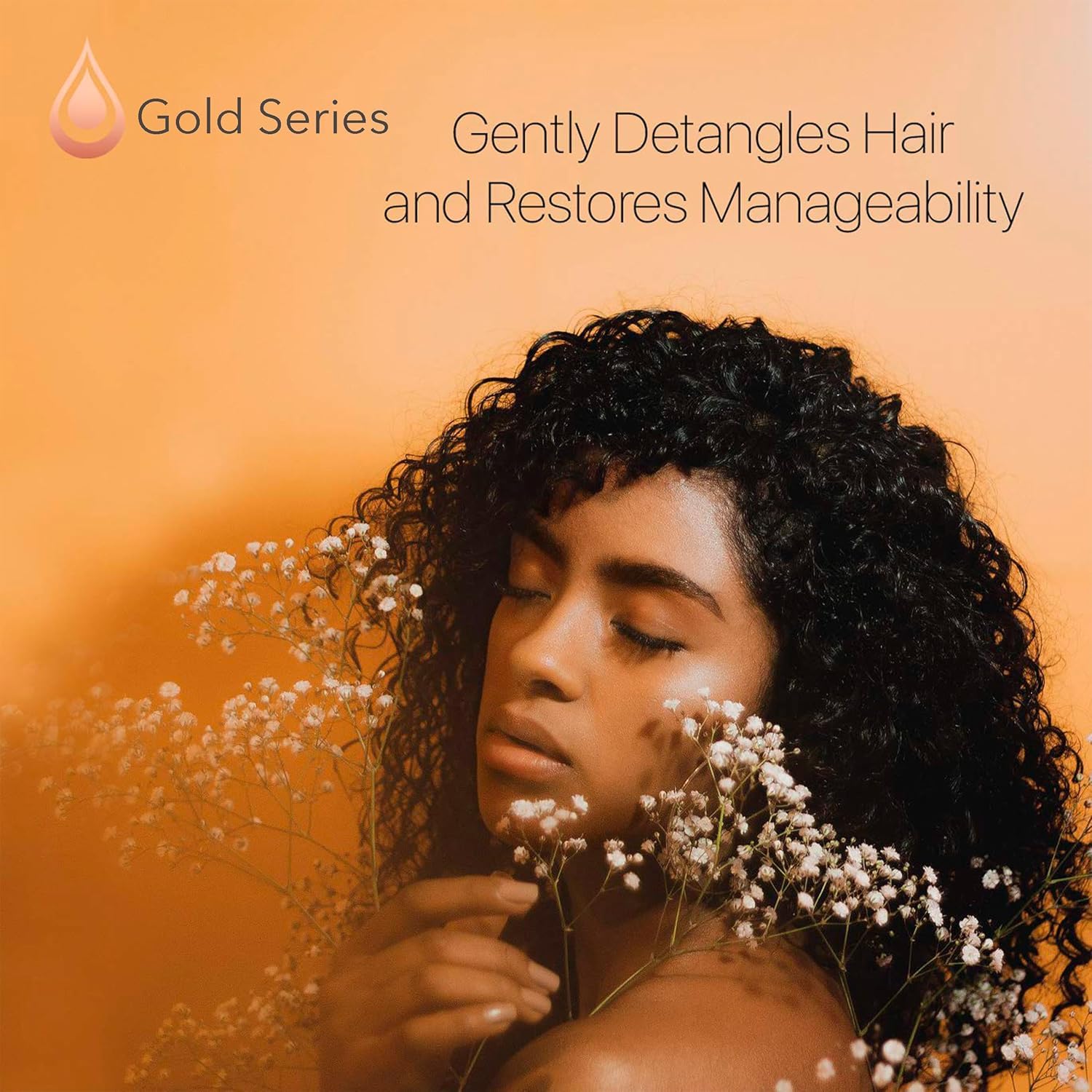 Moroccan Gold Series Heat Protection Argan Oil shields during styling.