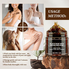 Morocco Black Soap with Argan and Rose: argan oil droplets nourish skin