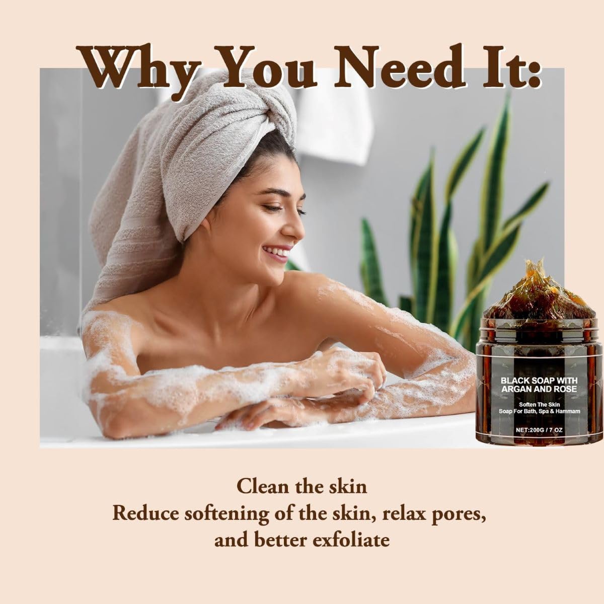 Exfoliating texture of Morocco Black Soap reveals smoother skin