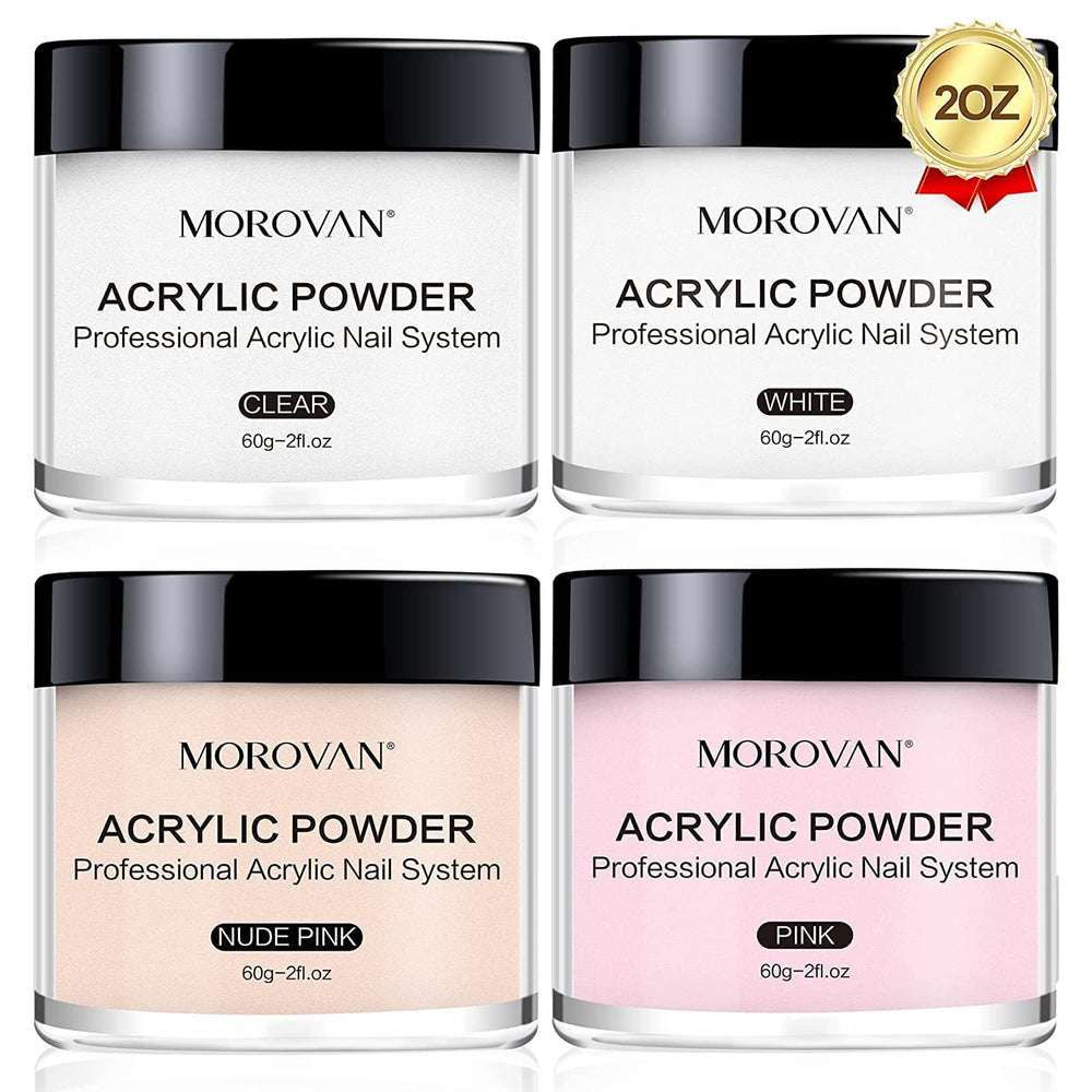 Morovan 4-color acrylic powder set for versatile nail art and long-lasting results