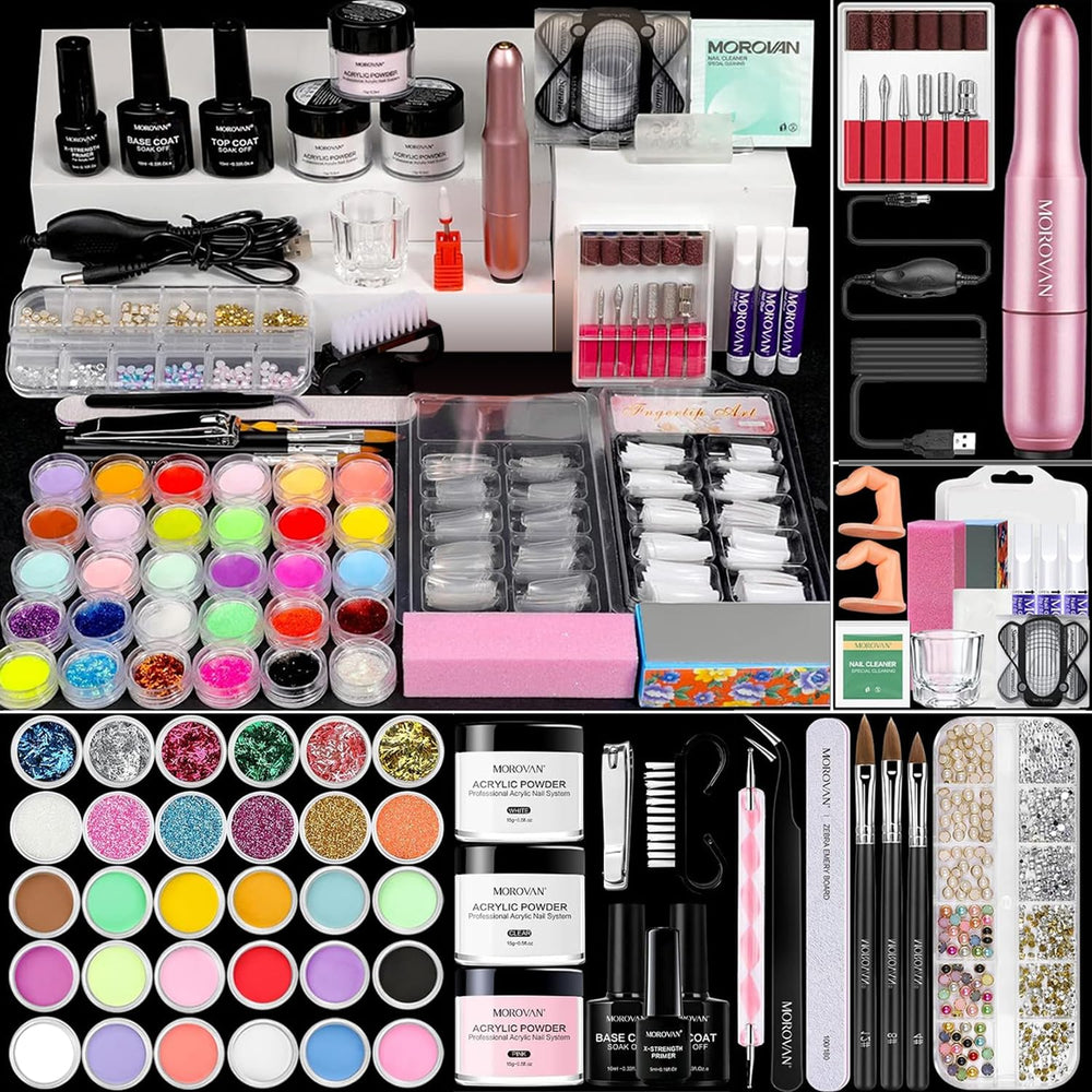 Morovan acrylic nail kit overview with color options for DIY salon-quality nails.