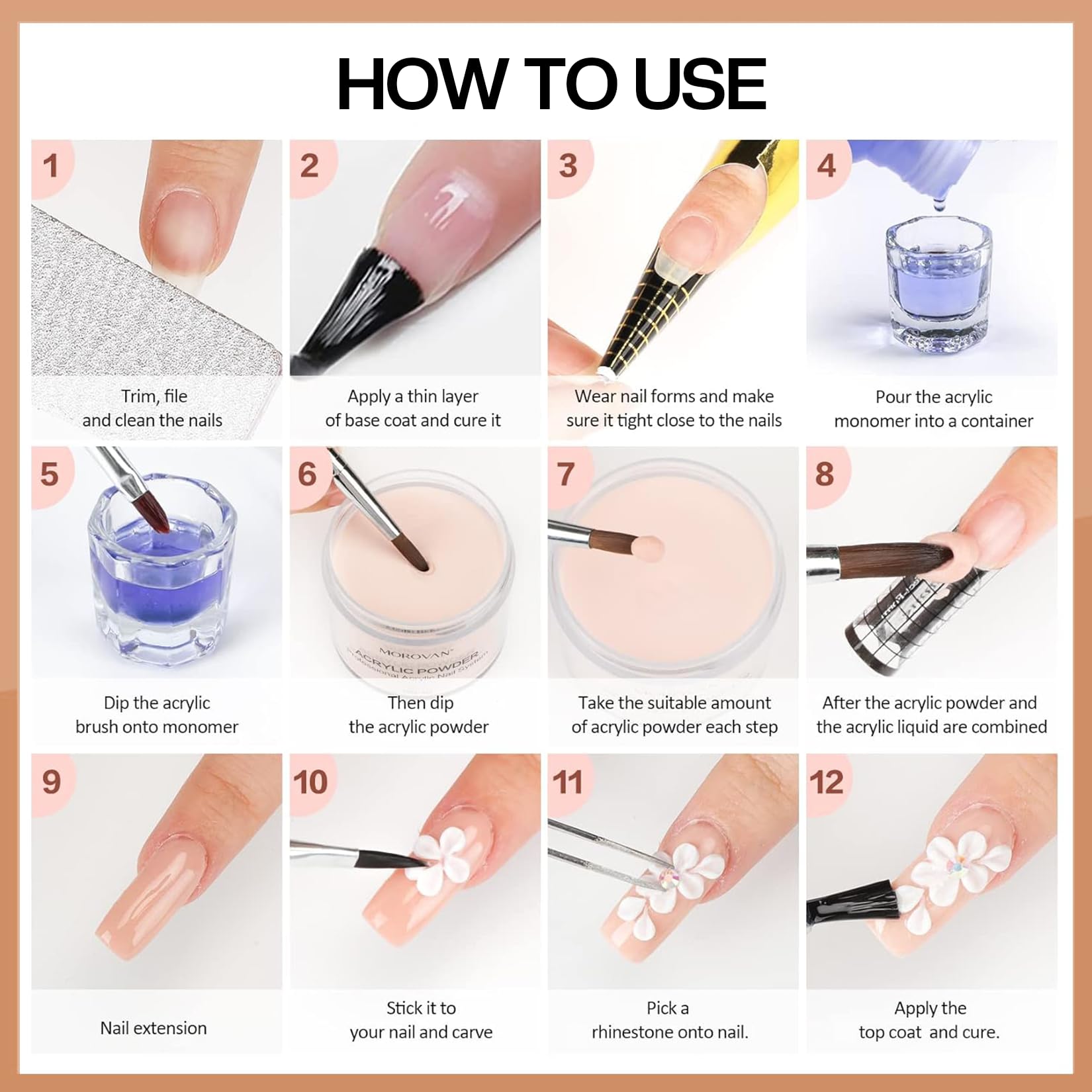 Morovan 12-color kit for stylish DIY nail art projects.