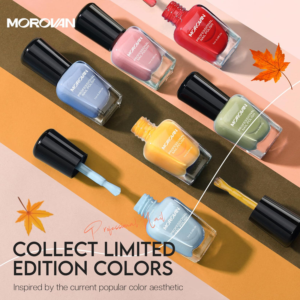 Morovan air-dry formula bottle close-up highlighting quick-dry convenience.