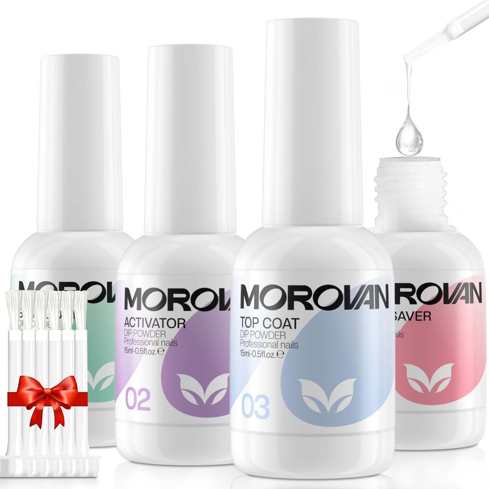 Morovan base coat bottle for a durable dip nail foundation.